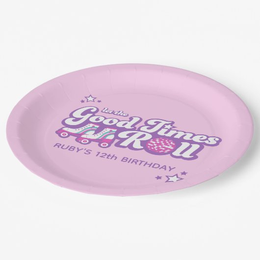 Retro Groovy Roller Disco Party gepersonaliseerd Papieren Bordje (Gekanteld)