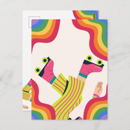 Retro groovy roller schaats kleurrijk plezier briefkaart (Voorkant / Achterkant)