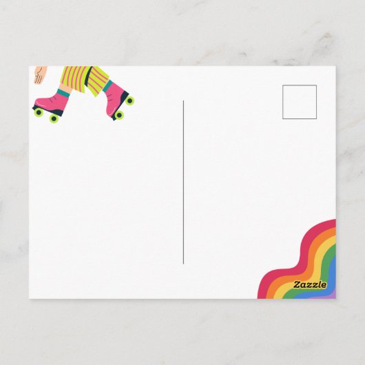 Retro groovy roller schaats kleurrijk plezier briefkaart (Achterkant)