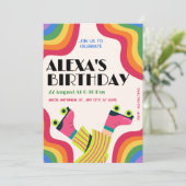 Retro groovy roller schaats kleurrijke leuke verja kaart (Staand voorkant)