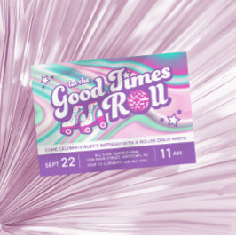 Retro Groovy Rolschaatsen Party Paarse & Roze Kaart