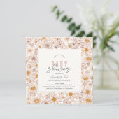 Retro Groovy Roze Bloemen Meisje Baby shower Kaart (Staand voorkant)