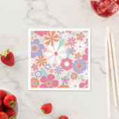 Retro Groovy Roze Bloemen Servet (Insitu)