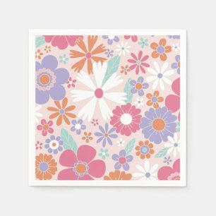 Retro Groovy Roze Bloemen Servet