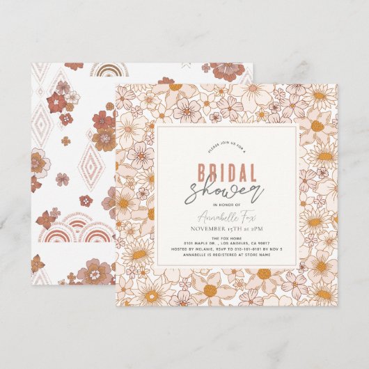 Retro Groovy Roze Bloemen Vrijgezellenfeest Kaart (Voorkant / Achterkant)