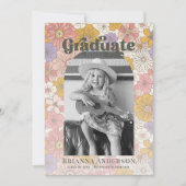 Retro Groovy Roze Bloemenboog Kinder Afstuderen Kaart (Voorkant)