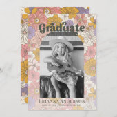 Retro Groovy Roze Bloemenboog Kinder Afstuderen Kaart (Voorkant / Achterkant)