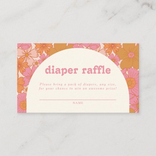 Retro Groovy Roze Boog Luier Raffle | Boho Informatiekaartje (Voorkant)