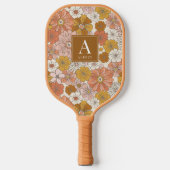 Retro & Groovy Roze Bruin Bloempatroon Pickleball Paddle (Voorkant)