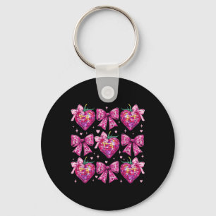 Retro Groovy Roze Coquette Bow Aardbei Valentin Sleutelhanger