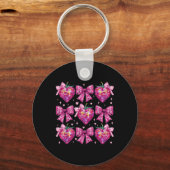 Retro Groovy Roze Coquette Bow Aardbei Valentin Sleutelhanger (Voorkant)
