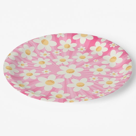 Retro Groovy Roze Daisy Verjaardagspapier Borden – Papieren Bordje (Gekanteld)