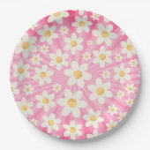 Retro Groovy Roze Daisy Verjaardagspapier Borden – Papieren Bordje (Voorkant)