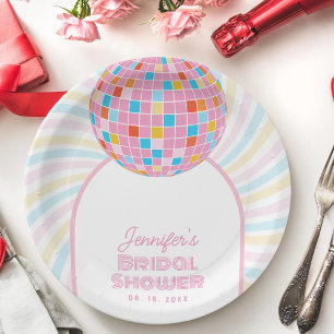 Retro Groovy Roze Disco Bal 70s 80s Bruiloft Feest Papieren Bordje