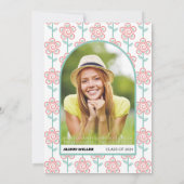 Retro groovy roze en aquabloemen 70s Afstuderen Kaart (Achterkant)