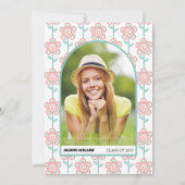 Retro groovy roze en aquabloemen 70s Afstuderen Kaart (Achterkant)