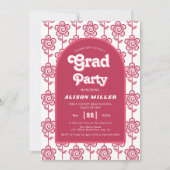 Retro groovy roze en aquabloemen 70s Afstuderen Kaart (Voorkant)