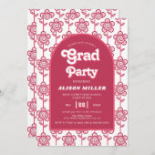 Retro groovy roze en aquabloemen 70s Afstuderen Kaart (Voorkant / Achterkant)