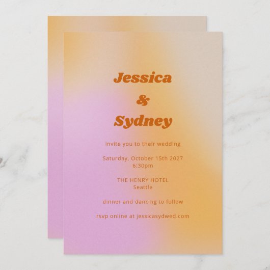 Retro Groovy roze en Oranje unieke bruiloft Kaart (Voorkant / Achterkant)