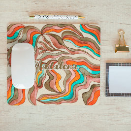 Retro Groovy Roze gebrande Oranje golvende scriptn Muismat