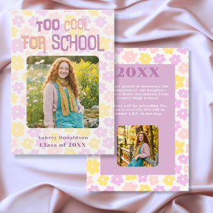 Retro Groovy Roze Geel Paars Bloemig Afstuderen Aankondiging