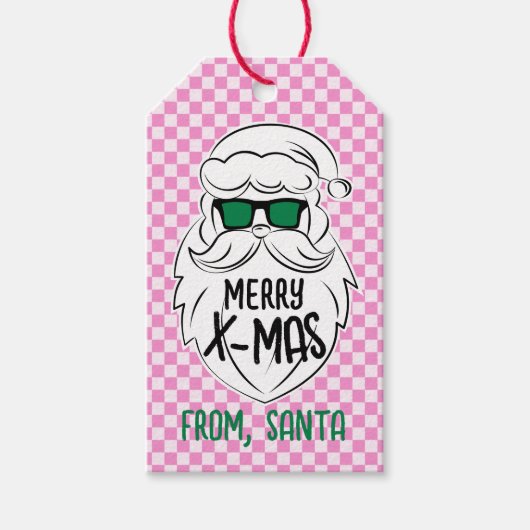 Retro Groovy Roze Geruite Kerstman Kerstmis  Cadeaulabel (Voorkant)