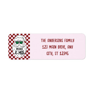 Retro Groovy Roze Geruite Kerstman Kerstmis Etiket