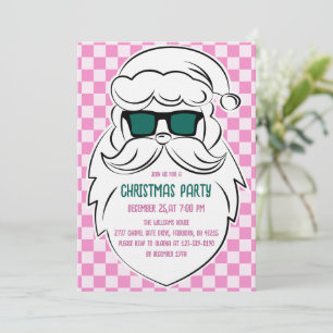 Retro Groovy Roze Geruite Kerstman Kerstmis Kaart