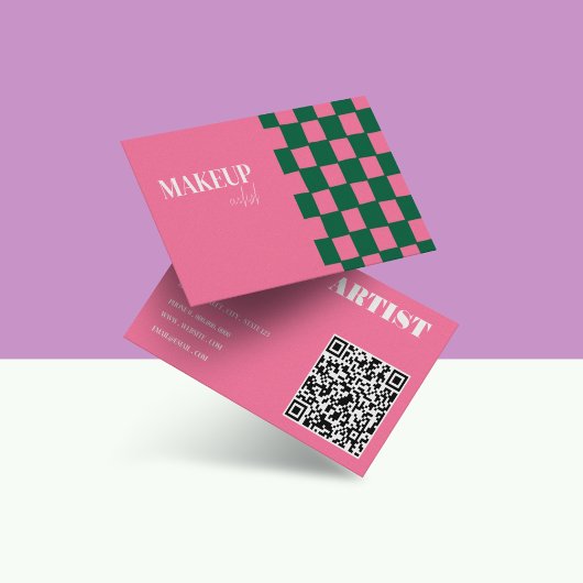 Retro Groovy Roze & Groen Abstracte make-up artist Visitekaartje