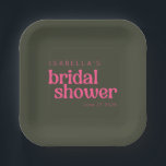 Retro Groovy Roze Groen Vrijgezellenfeest Aangepas Papieren Bordje<br><div class="desc">Aangepaste minimalistische Retro Groovy Roze Borden voor groenboek Vrijgezellenfeest</div>