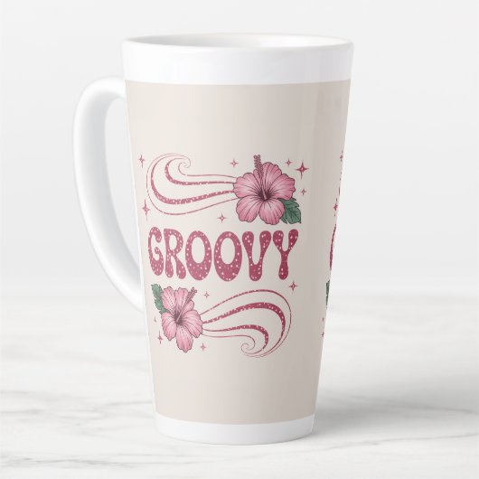 Retro Groovy Roze Hibiscus Latte Mok (Linkerhoek)