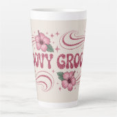 Retro Groovy Roze Hibiscus Latte Mok (Voorkant)