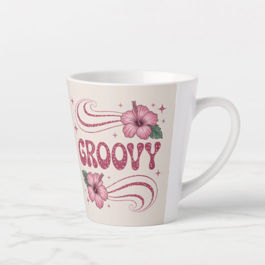 Retro Groovy Roze Hibiscus Latte Mokkop Mok (Rechts)