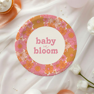 Retro Groovy Roze Hippie Baby in Bloom   Boho Papieren Bordje