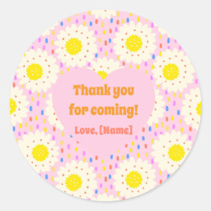 Retro groovy roze madeliefjes bloempatroon uit de  ronde sticker