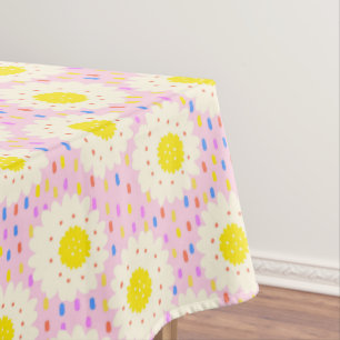 Retro groovy roze madeliefjes bloempatroon uit de tafelkleed