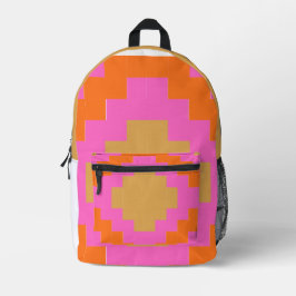 Retro Groovy Roze Oranje Geometrisch Bedrukte Rugzak