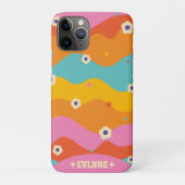Retro Groovy Roze Regenboog Bloemen  Boho Case-Mate iPhone Case (Achterkant)