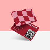 Retro Groovy Roze & Rood Abstracte make-up artist Visitekaartje