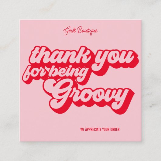 Retro Groovy Roze & Rood Dank u Social Media Vierkante Visitekaartje (Voorkant)
