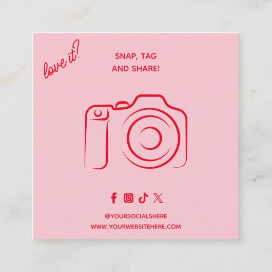 Retro Groovy Roze & Rood Dank u Social Media Vierkante Visitekaartje (Achterkant)