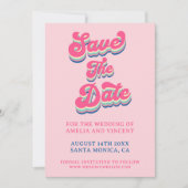 Retro Groovy Roze Typografie Bruiloft Save The Date (Voorkant)