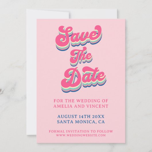 Retro Groovy Roze Typografie Bruiloft Save The Date (Voorkant)