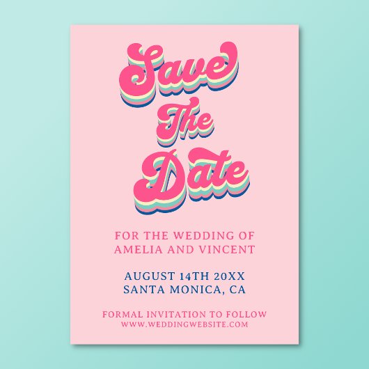 Retro Groovy Roze Typografie Huwelijk Save The Date