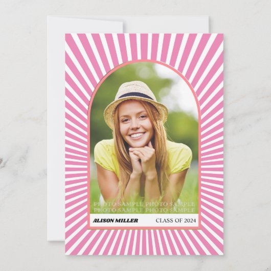 Retro groovy roze zonnestralen 70s geïnspireerd Af Kaart (Achterkant)