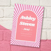 Retro groovy roze zonnestralen 70s geïnspireerde b kaart