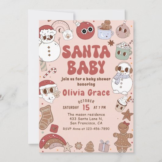 Retro Groovy Santa Baby Kerst Baby shower Kaart (Voorkant)