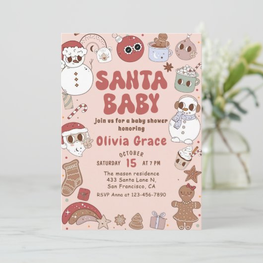 Retro Groovy Santa Baby Kerst Baby shower Kaart (Staand voorkant)