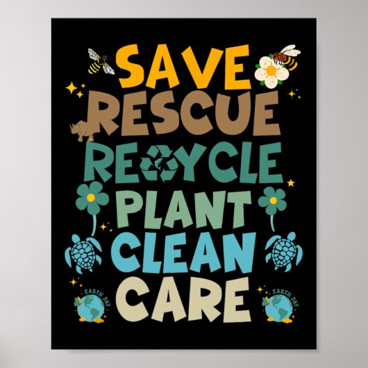 Retro Groovy Save Bees Rescue Animals Recyclen Fun Poster (Voorkant)