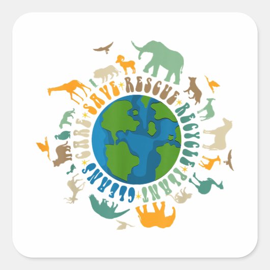 Retro Groovy Save Bees Rescue Animals Recyclen Fun Vierkante Sticker (Voorkant)